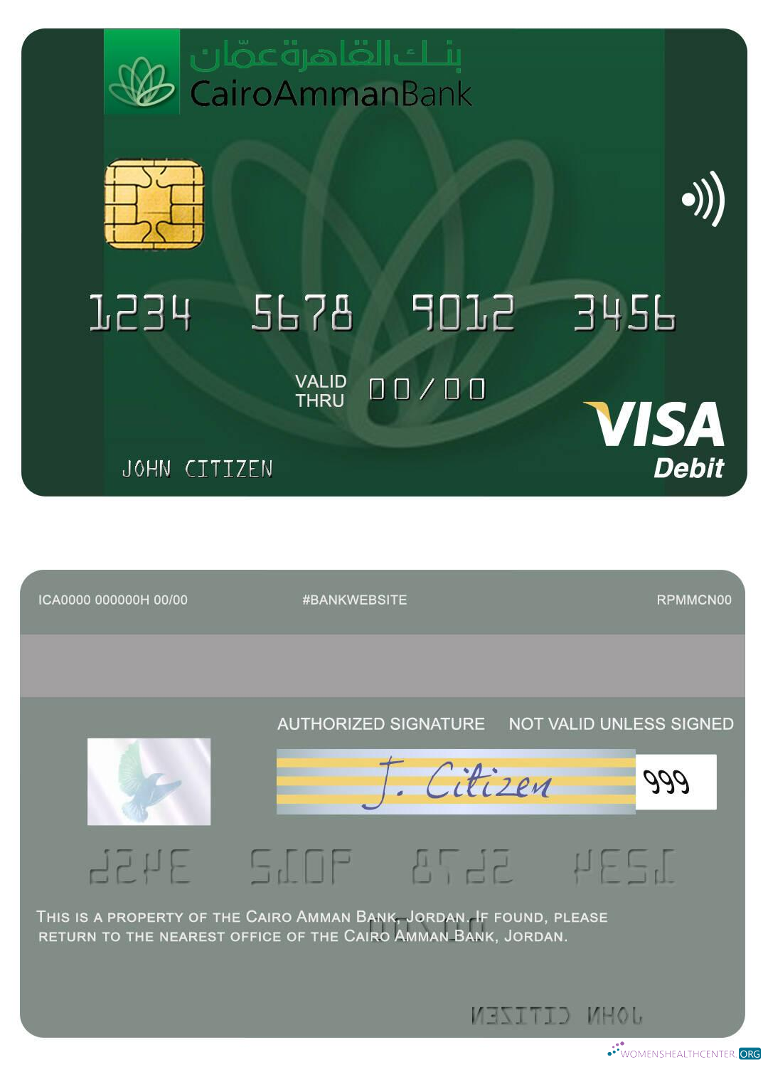 Download Jordan Cairo Amman Bank visa debit card Photoshop template